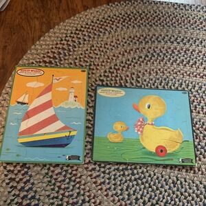 Lot‎ of 2 1961 Whitman FUZZY WUZZY Flocked Pre-school Picture Puzzle #4422